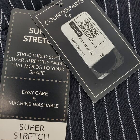 Counterparts Womens‎ 14 Super Stretch High Rise Navy White Pinstripe Pants New - Picture 6 of 8